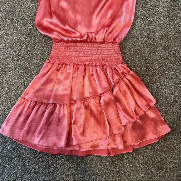 Ramy Brook Satin Pink Ruffle Halter Mini Dress Size Small - Picture 7 of 8